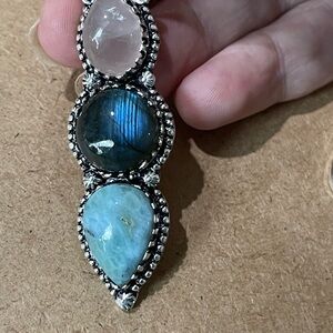 Rose Quartz/Labradorite/Larimar  Pendant Necklace - 925 plated/stamped